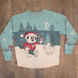 Disney Mickey Mouse Festive Crewneck Sweater - Teal and Cream